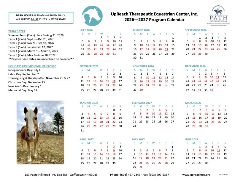 Term Calendar — UpReach Therapeutic Equestrian Center, Inc.